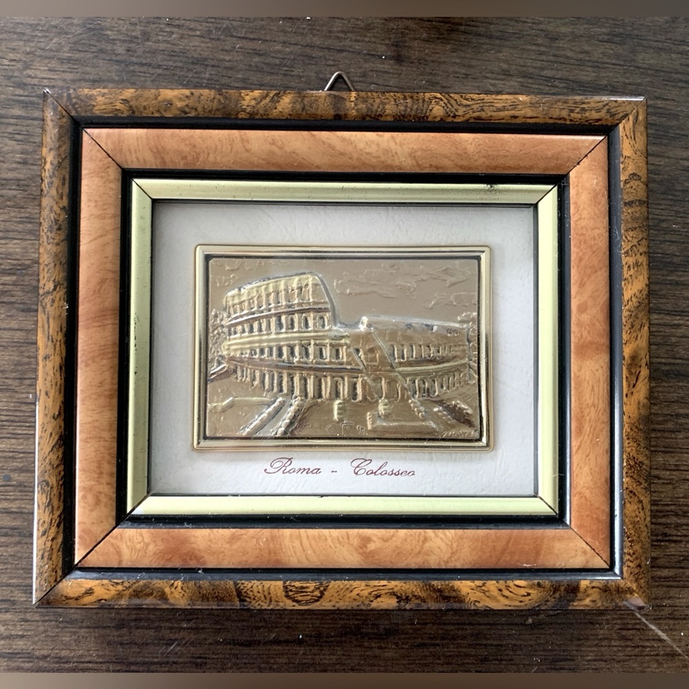 Petite Framed Vintage 1950s Roman Colosseum Raised Art Image Collectible Rome